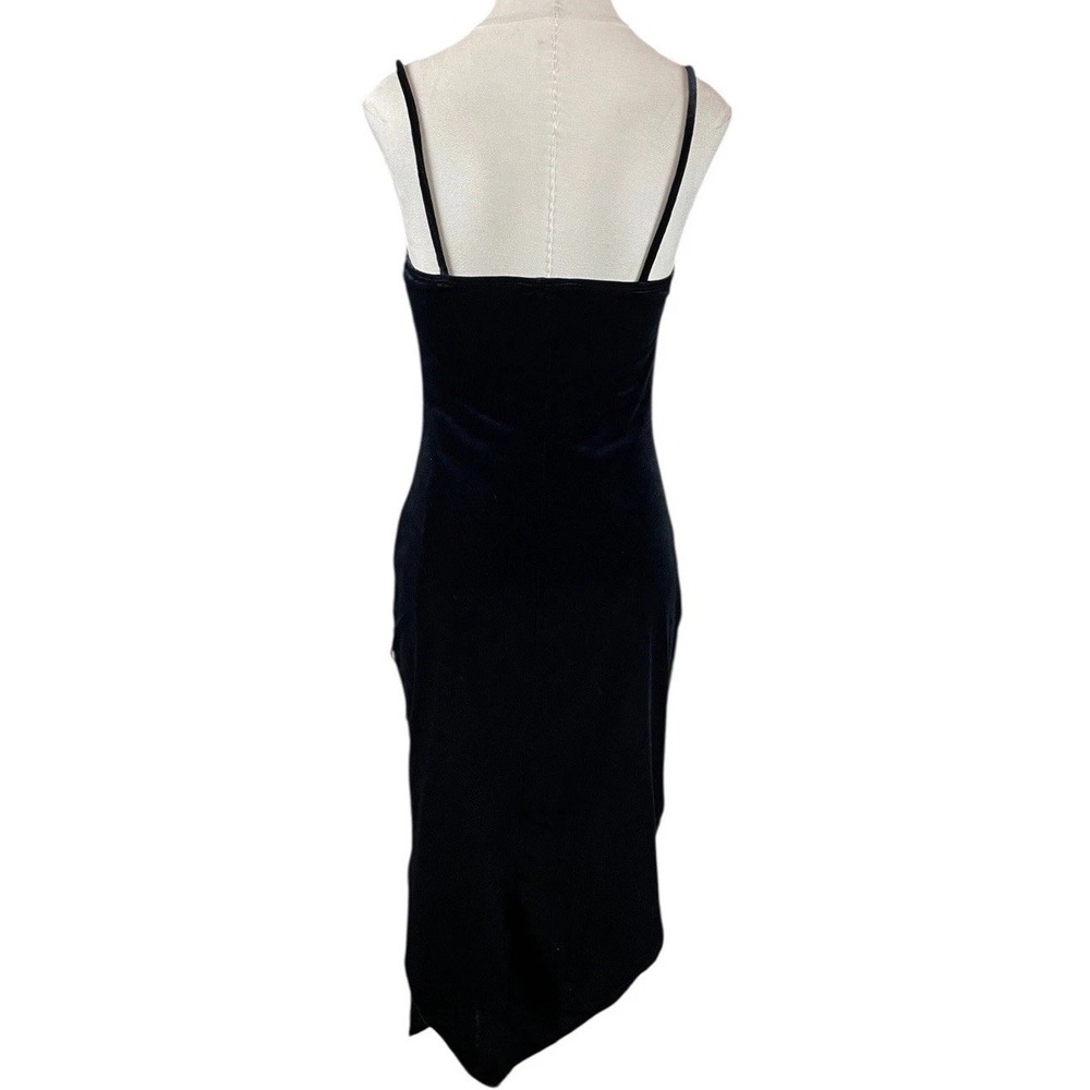 90s Y2K Rampage Black Velvet Glitter Bodycon Midi Dress Small Formal Prom - Picture 3 of 11